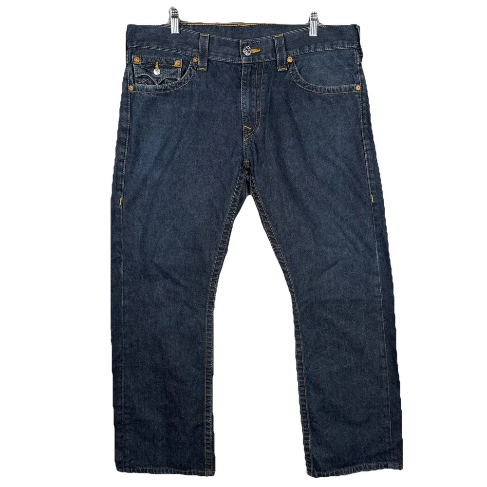 True Religion Men's Straight Blue Jeans 36x29 Pocket Flaps NWOT